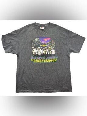 Harley Davidson Bourbon Street T Shirt Men's 2XL Gray Jazz Music Nola Y2K Biker